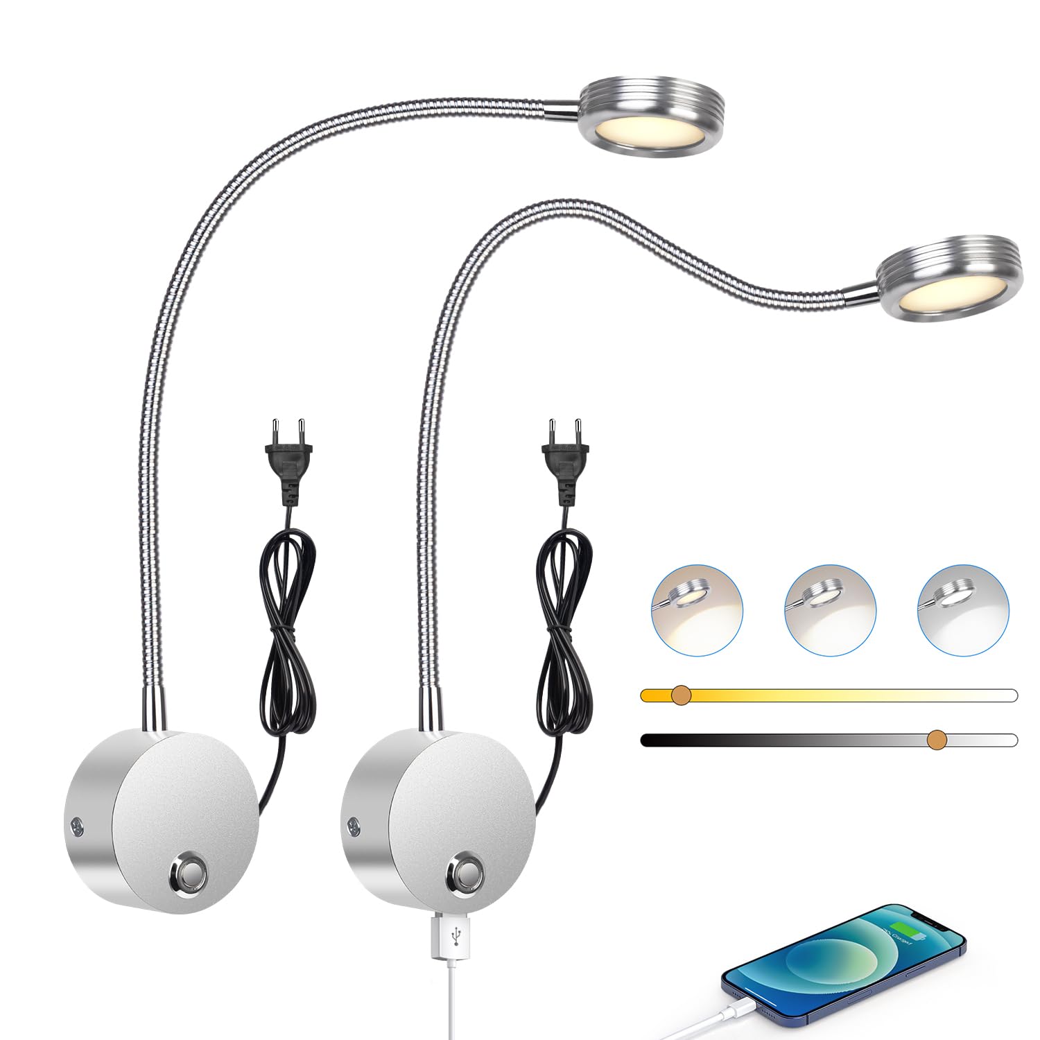 ERWEY 2 Stück LED Leselampe Wandmontage, Wandleuchte mit
