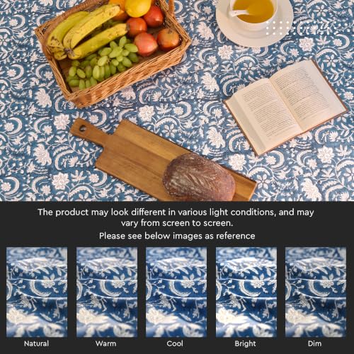 Image of Encasa XO Dining Table Cloth, Jaipuri Block Print Cotton Cover Blue