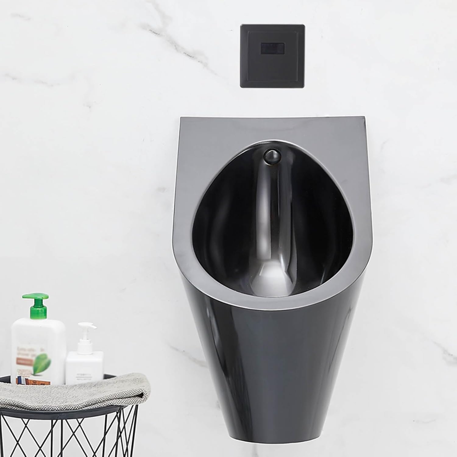 Smart Bathroom Men's Urinal,Wall-Mounted High-Efficiency Washout Urinal Commercial Splash-Proof Urinal with Drain Pipe,Garage Urinal Toilet Urine Diverter Water,