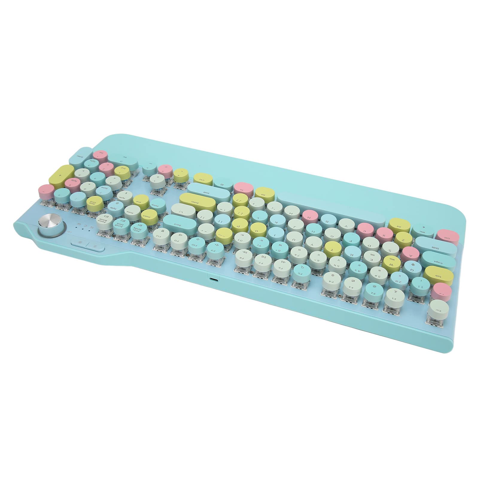 Airshi Tastiera da Gioco, Copritasti Rotondi Cablati o Wireless Tastiera Wireless Retroilluminata Colorata Interruttore Blu con Poggiapolsi per Tablet (Blu)
