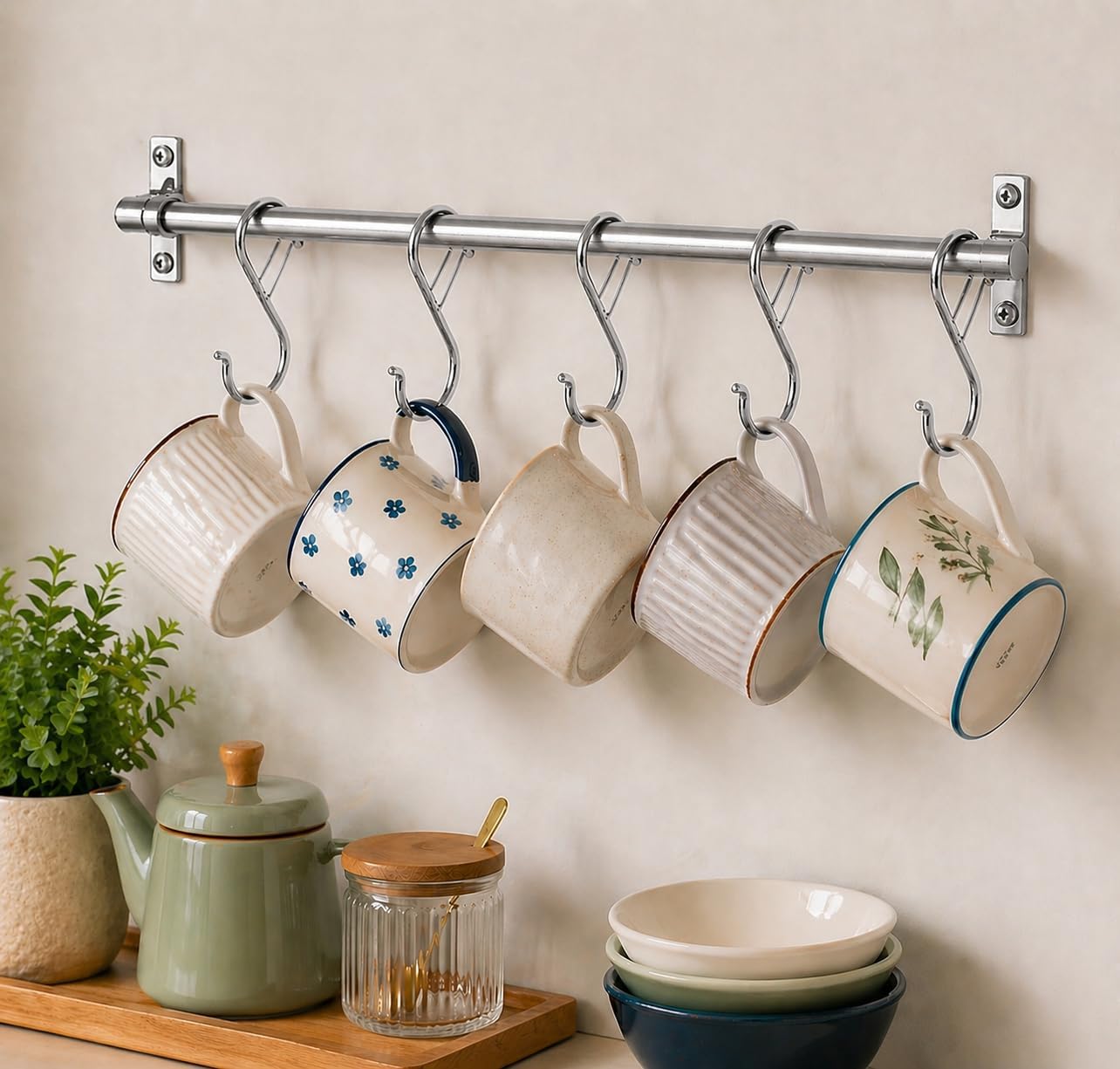 S Hooks for Hanging, Heavy Duty with Safety Buckle Design, S Shaped Utility Hooks for Kitchen Utensil, Pans, Closet Rod, Bags, Purse, Plants, Hooks for Hanging Pots (6, Silver) image 5