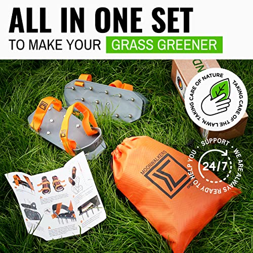Aerator Shoes - Full Set Aeration Shoes For Lawn Care - Improved Spike Shoes - Manual Gardening Tools - Grass Stitcher To Improve Grass Growing - Great Gift For Gardener (Orange Velcro Fastening) #TOP5