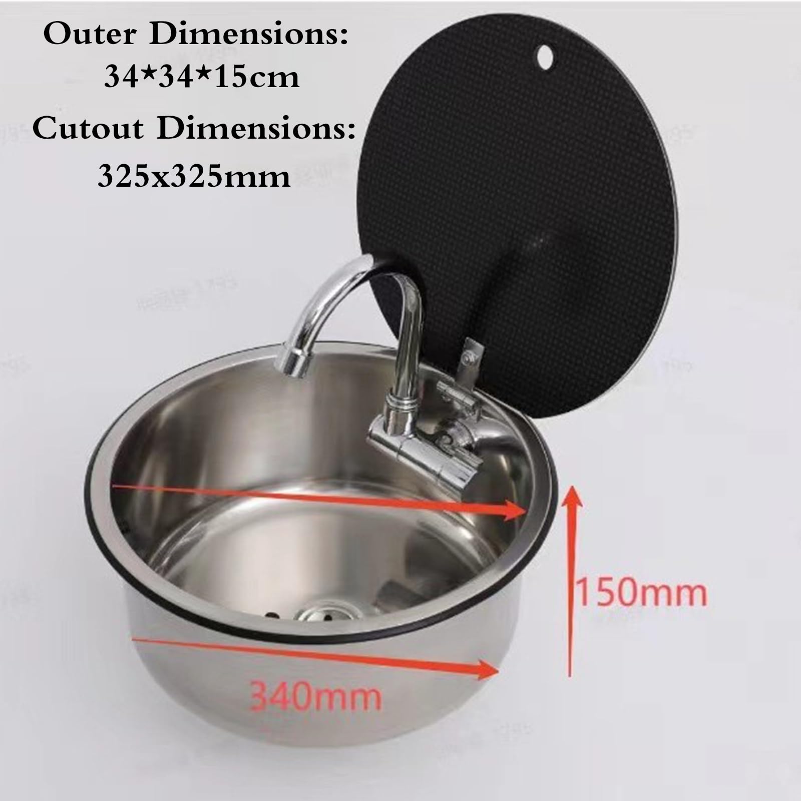 Lavello Da Cucina Pieghevole Con Coperchio Ribaltabile - Lavello Tondo In Acciaio Inox A Vasca Singola Per Camper, Furgone, Camper, Lavamani Con Rubinetto Per Uso Domestico