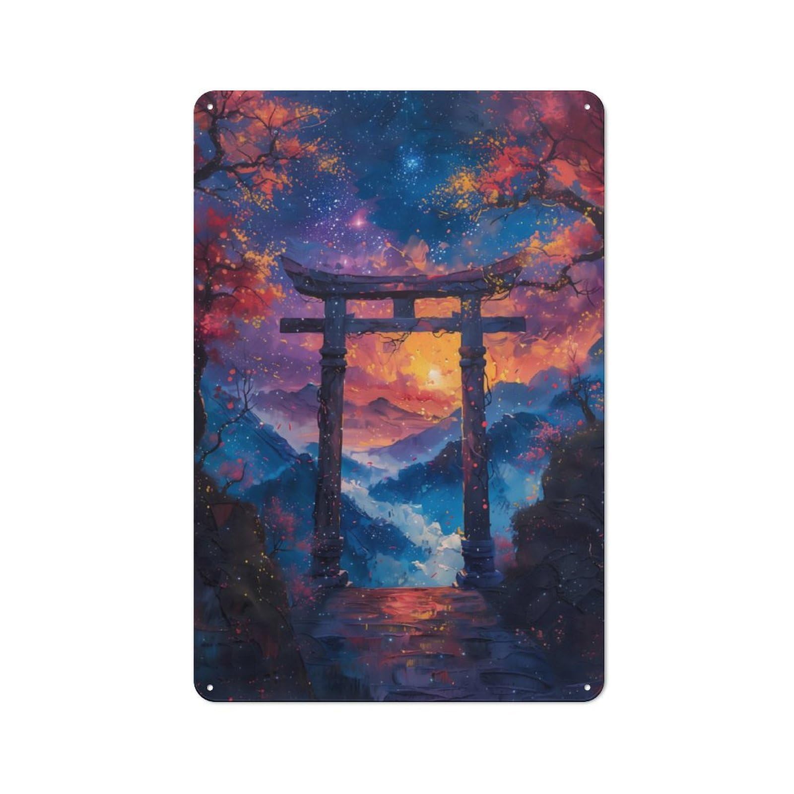 Junmoney Torii Gate Landscape Metal Sign 30X20cm With For Workshop Wall, Retro Decor, For Garage, Workshop And Man Cave Decoration