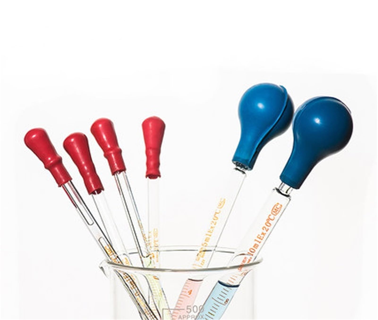 Pipetta graduata in vetro da 0,5-10 ml con bulbo in gomma Pipetta Pasteur da laboratorio con tappo Pipetta di misurazione da laboratorio(10mL 60 pieces)