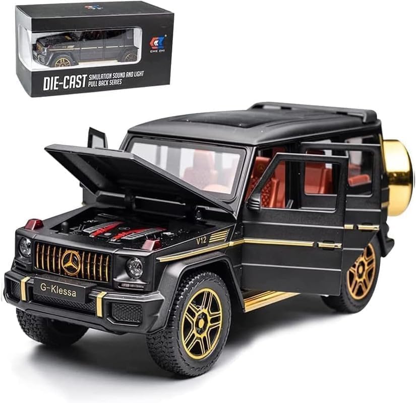 Image of WORSHIPER Alloy Metal Pull Back Die-cast Car 1:24 Big Mrcedes AMG G63 G-Klessa Diecast Metal Pullback Toy car with 6 Openable Doors & Light, Music Boys Gifts Toys for Ki (1:24 G-KLESSA - Black Color)