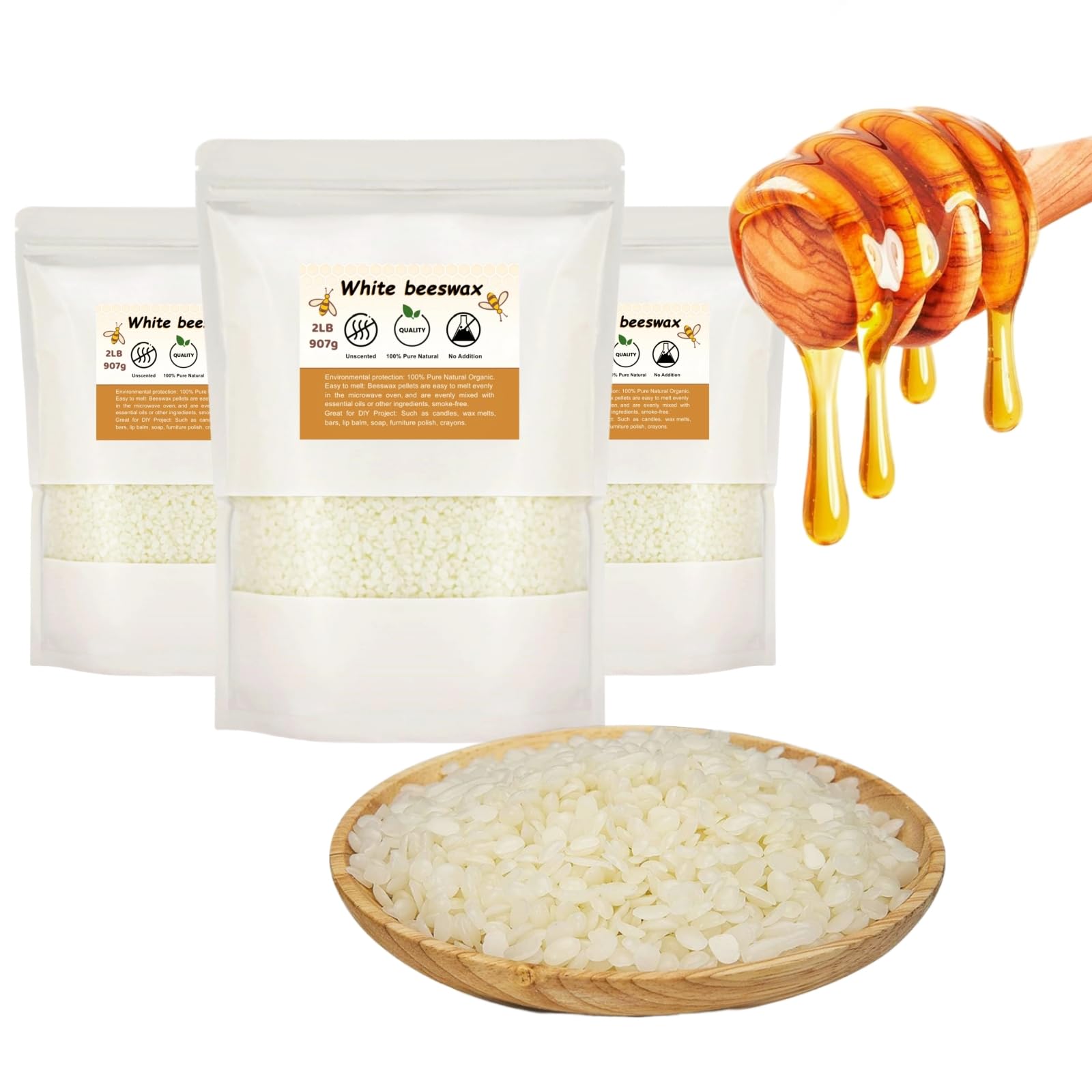 Woodal Natural White Beeswax, 6-Pound, Perfect for Crafting DIY Products Like Candles and More, Beeswax Pastilles, Beeswax Pellets for Candle Making, DIY Projects.