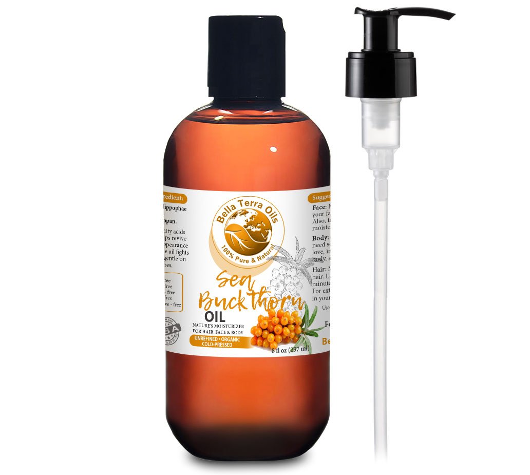 Bella Terra Oils Pure Sea Buckthorn Oil – 8oz, Enhances Hair and Skin Appearance, Rich in Nutrients, Non-Greasy, Quick Absorbing