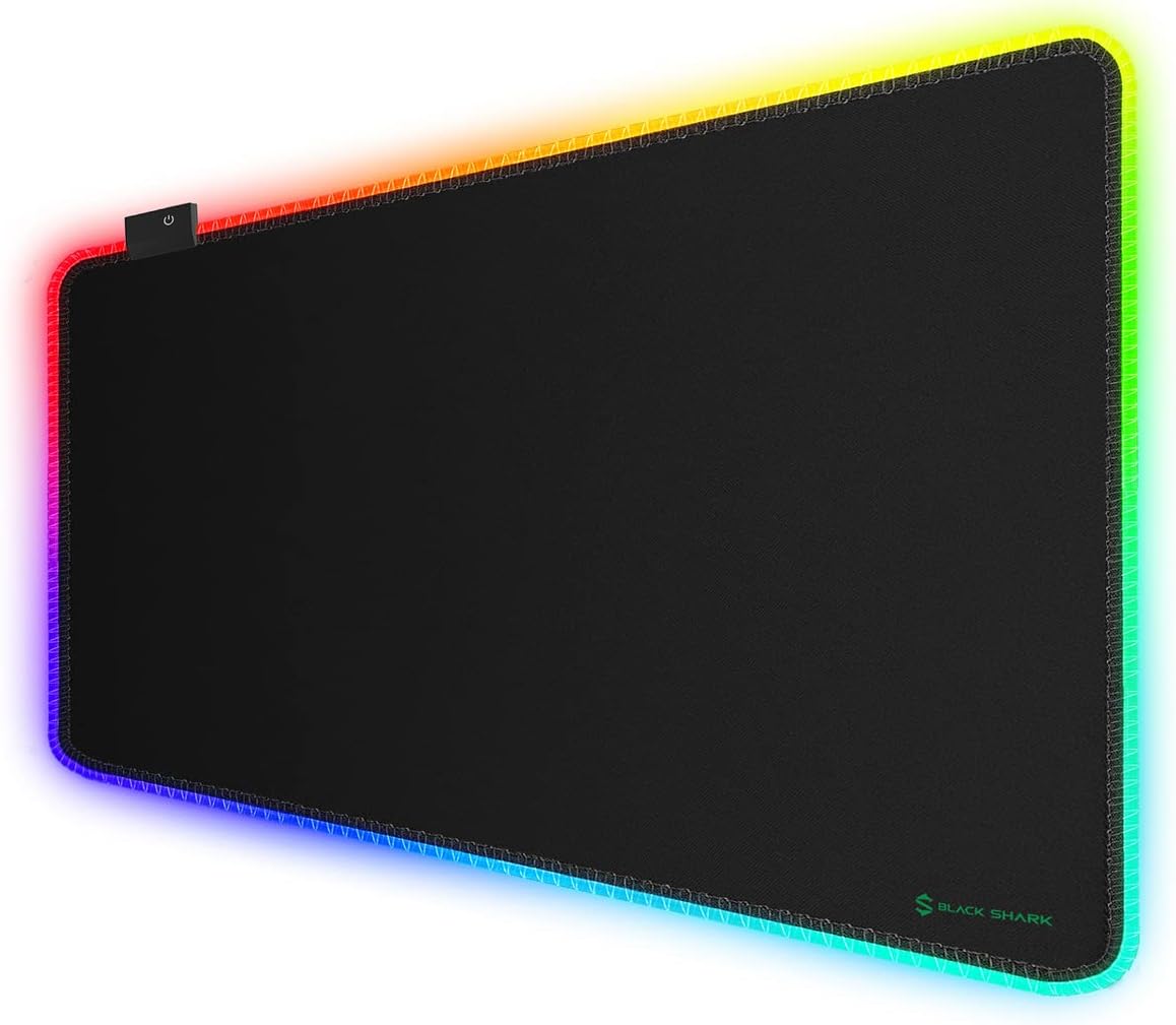 Black Shark RGB Mouse Pad Desk Pad 31.5"x11.75"x0.15" Large LED Desk Mat with Smooth Surface and 11 RGB Modes, Mousepad with Anti-Fray Stitched Edges and Non-Slip Rubber Base Gaming Mouse Pad Manta P6