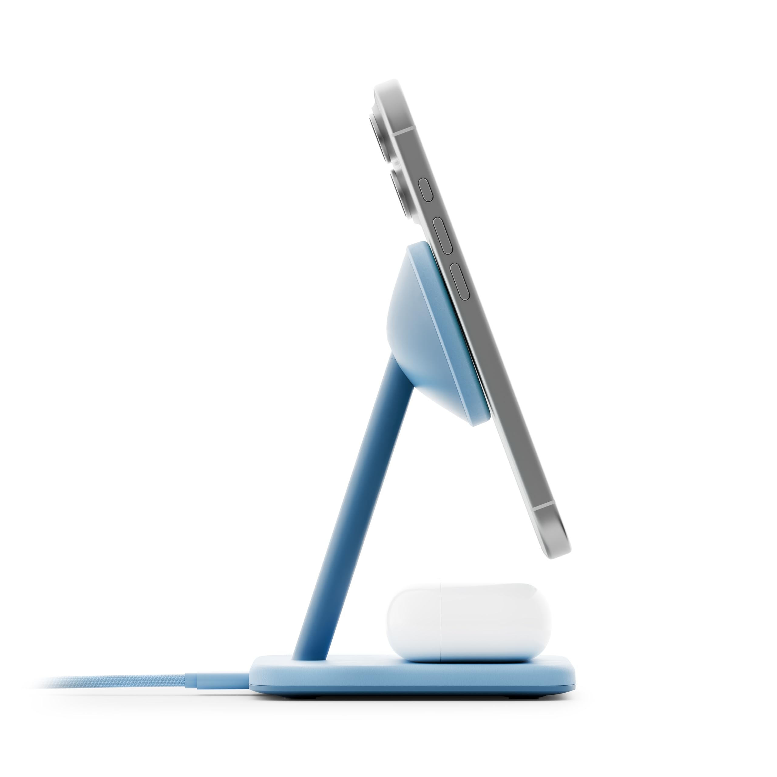 Twelve South HiRise 2 Deluxe - Stazione di ricarica wireless 2 in 1, colore: blu | per dispositivi Apple - Qi2 MagSafe Charger, caricabatterie wireless veloce per iPhone 15 14 13 12 Pro e Max, AirPods Pro/3/2