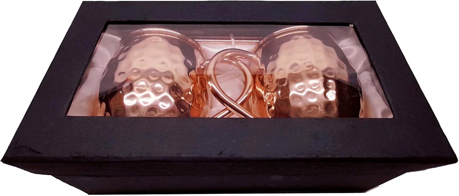 Copper Moscow Mule Mug 16 Oz Set Of 4 Pcs (2Pcs Mug & 2Pcs Straw 18cms Lenght) With Gift Box Packing With Leak Proof Designed By ORNATE INTERNATIONAL.