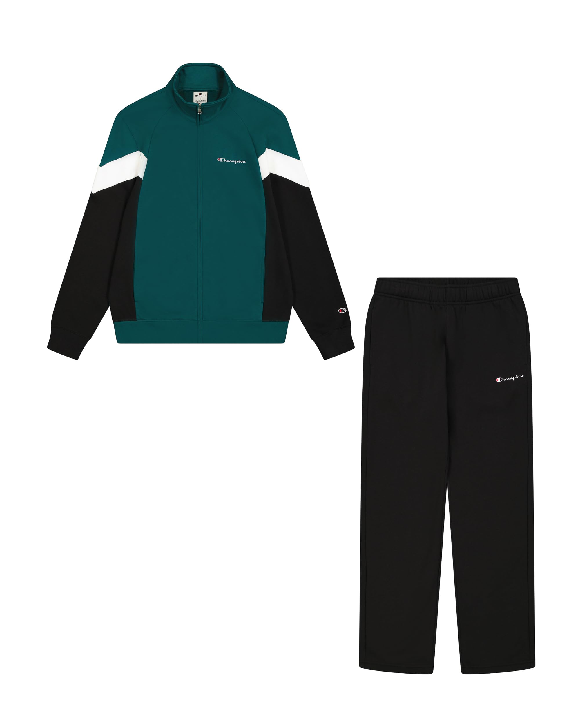 Champion Men's Legacy Script Shop Color Block (220290) -Soft Compact Powerblend Fleece High-Neck Tracksuit, Green (GS502), S