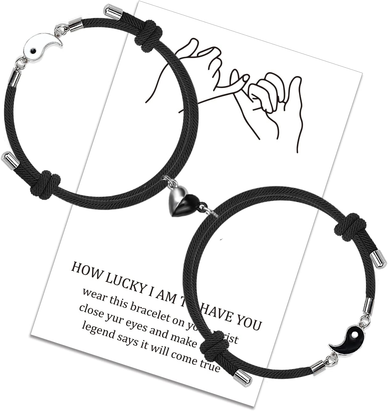 LUOKIFURHeart Magnetic Couple Matching Bracelet Yin Yang Adjustable Cord Bracelet for Valentine's Day Gifts for Girlfriend's Best Friends