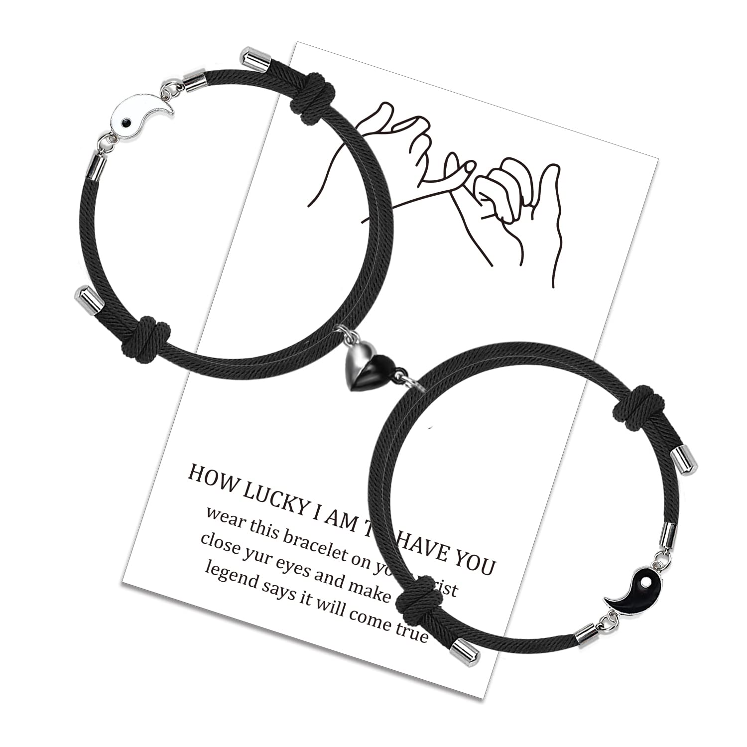 LUOKIFURHeart Magnetic Couple Matching Bracelet Yin Yang Adjustable Cord Bracelet for Valentine's Day Gifts for Girlfriend's Best Friends