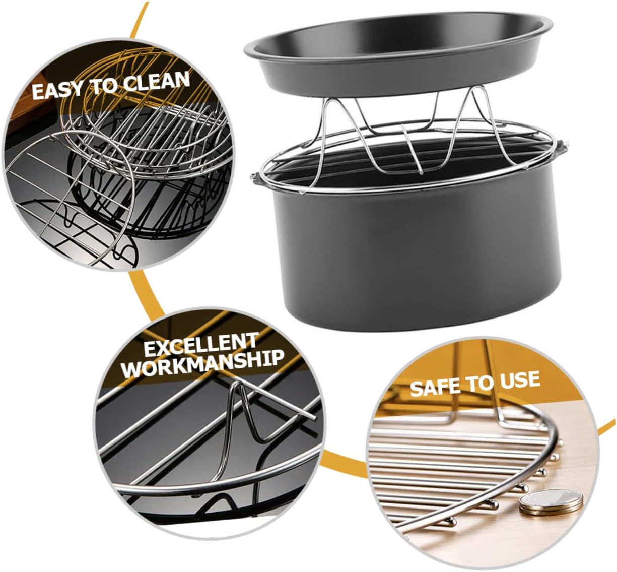 Air Fryer Baking Rack Steel Steam Basket Tray Non-stick Coating Oven Cooking Accessory Set