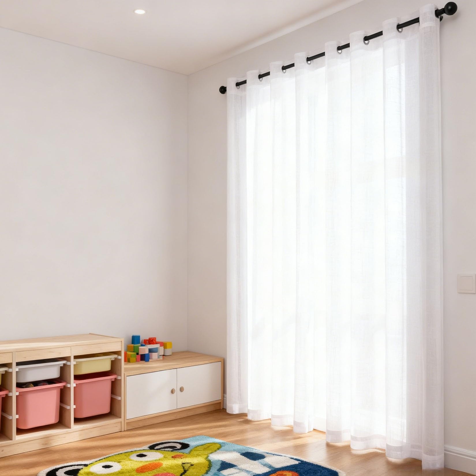 Rideaux voilage 218 x 218 cm blanc semi-transparent pour le salon