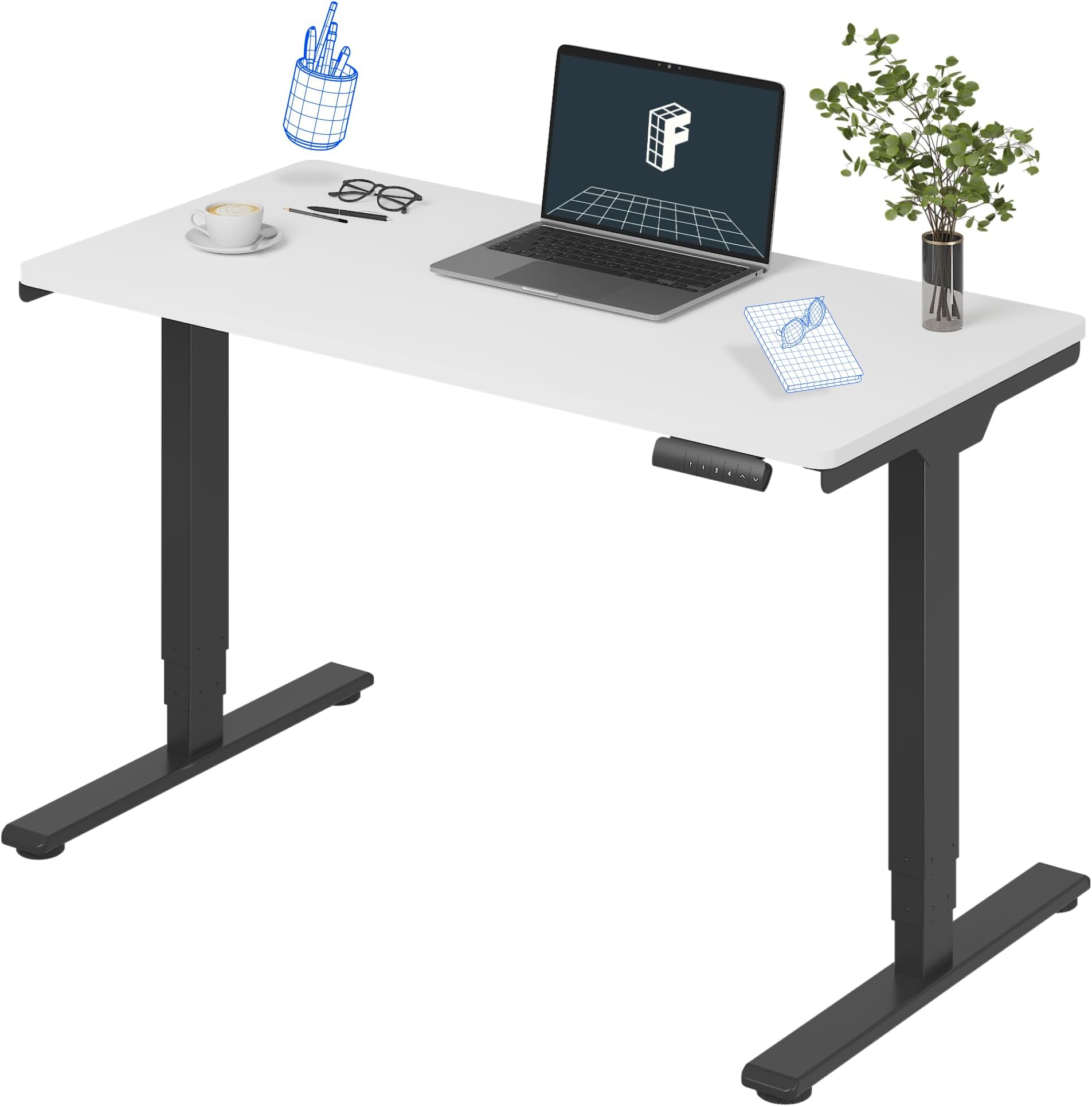 FLEXISPOT E6 エッセンシャル 3段階 デュアルモーター 電動スタンディングデスク 48x24インチ ボード全体高さ調節デスク 電動シットスタンドデスク (ブラックフレーム + ホワイトデスクトップ 2パッケージ)