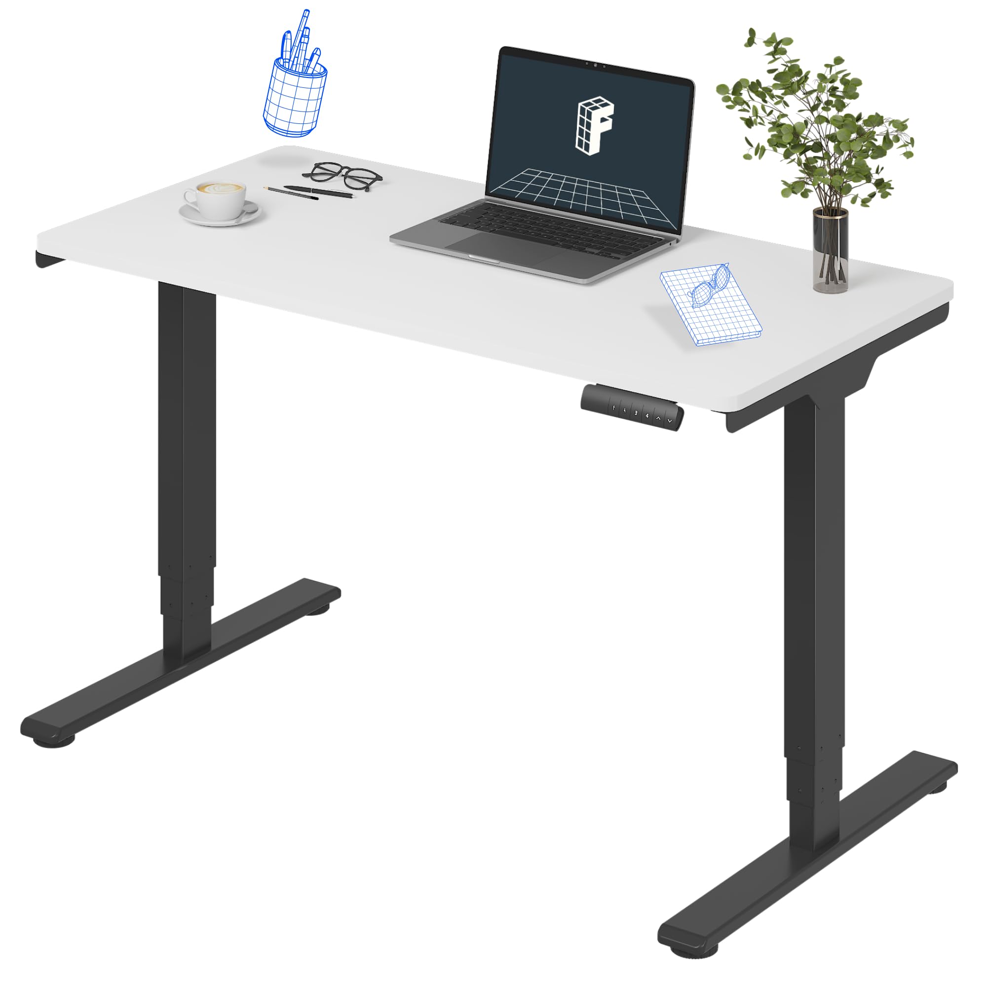 FLEXISPOT E6 Essential 3 Stages Dual Motor Electric Standing Desk 48x24 Inch Whole-Piece Board Height Adjustable Desk Electric Sit Stand Desk(Black Frame + White Desktop, 2 Packages)