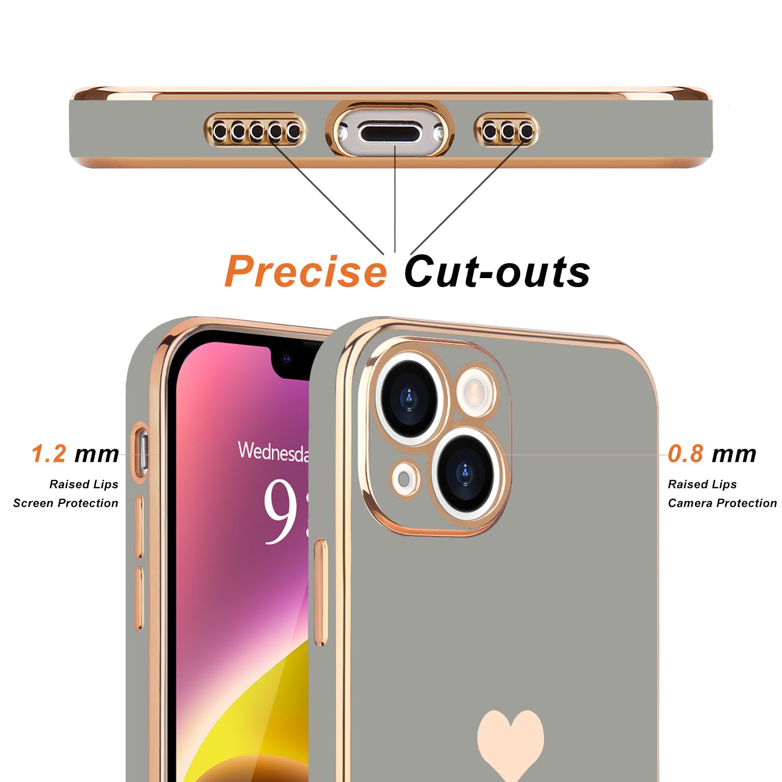 Teageo for iPhone 14 Case Cute Heart Pattern for Women Girls Slim Luxury Bling Plating Soft TPU Anti-Scratch Shockproof Bumper Phone Case for iPhone 14 - Image 2