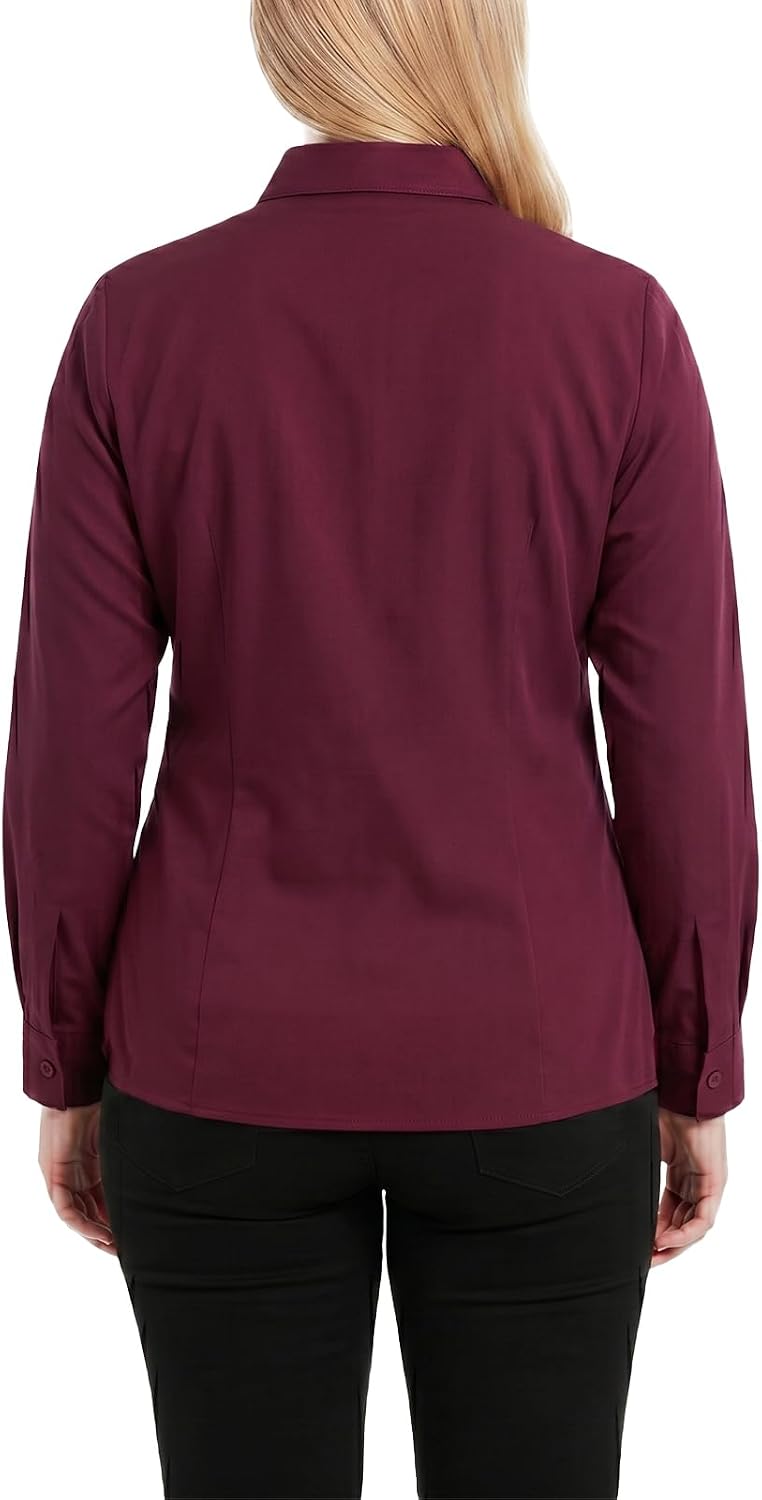 Women's Tab Collar Clergy Blouse Long Sleeve Hidden Button Front Clerical Shirt for Pastor Priest Minister Church