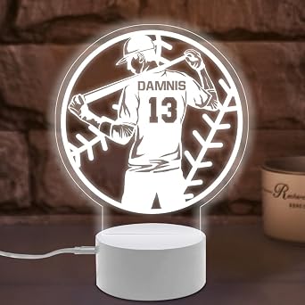 Personalized Baseball Night Light for Bedroom 16 Colors Changing with Remote Control LED Baseball Lamp Custom Name Number Light Up Baseball Decor Birthday Christmas Gifts for Sport Lover Baseball