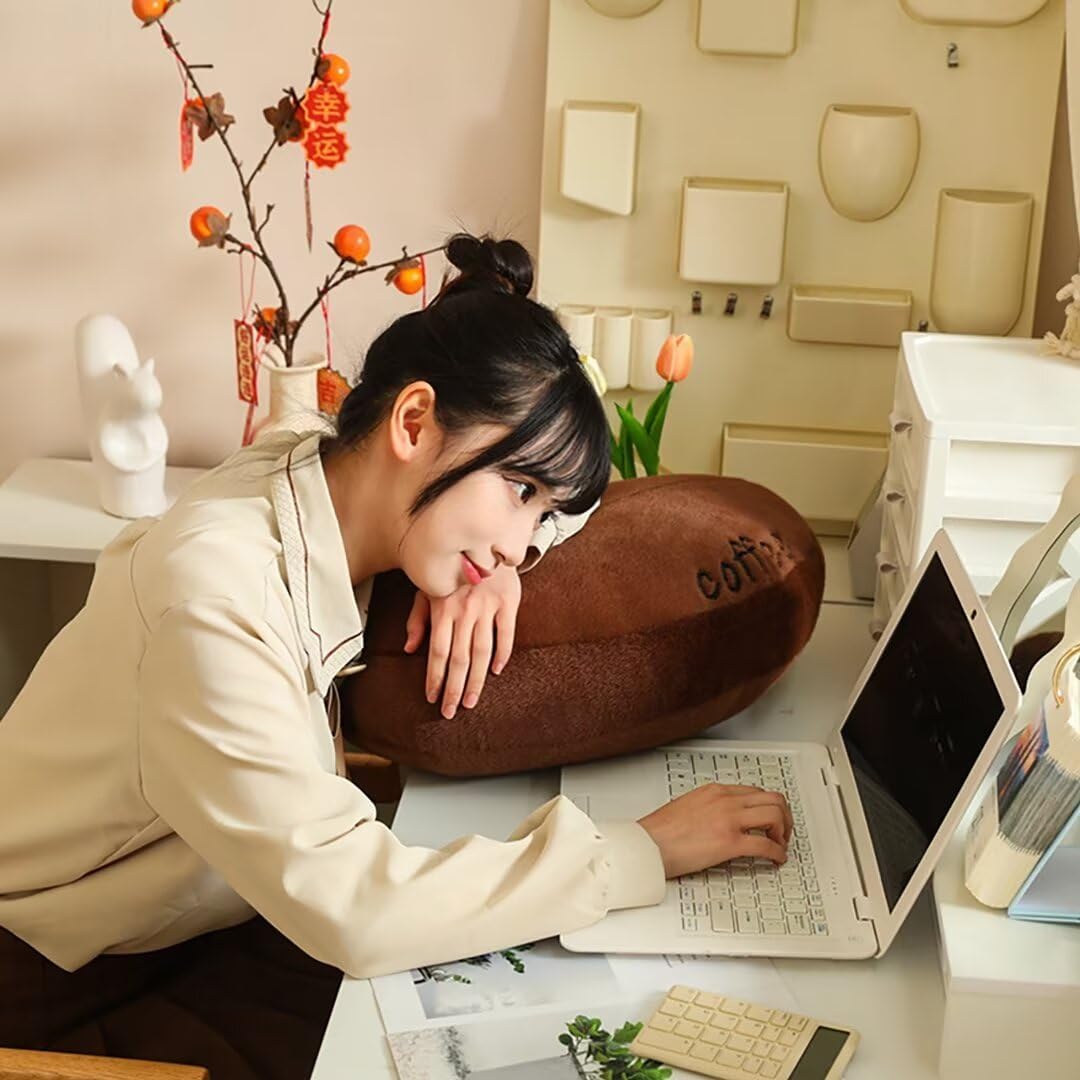 Coffee Throw Pillow Decorative Coffee Bean Plush Back Cushion, 19.7" Soft Round Coffee Shaped Plush Pillows, Idear Gift for Coffee Lovers(2 Pack)