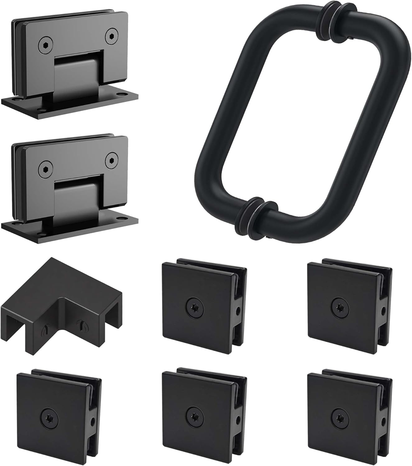 Shower Door Hardware Kit for Swing Shower Door，Matte Black Glass Door Hardware Accessorie for 5/16"-3/8" (8mm-10mm) Tempered Glass，Including Shower Door Hinges and Door Handle