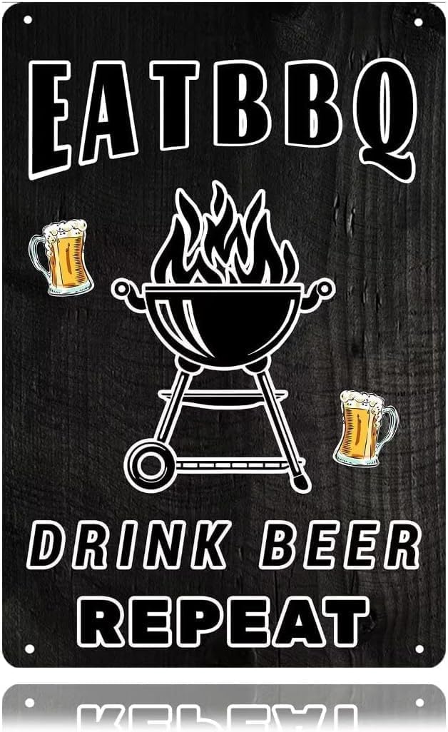 Kwqdozf Tin Sign-2 12X16inch Eat Bbq Drink Beer Vintage Metal Aluminum Tin Sign Door Signs 12X