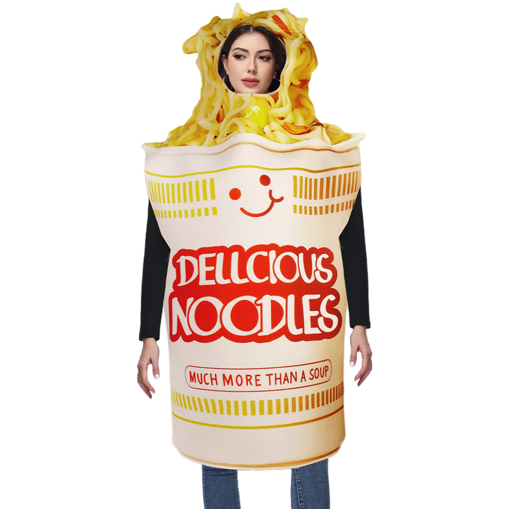 AwnsIMfreien Food Costume Adult, Ramen Costume Instant Noodles Fast Food with Face Opening Cup Noodles Dress Up Funny Suit for Adult Men Women, Ramen