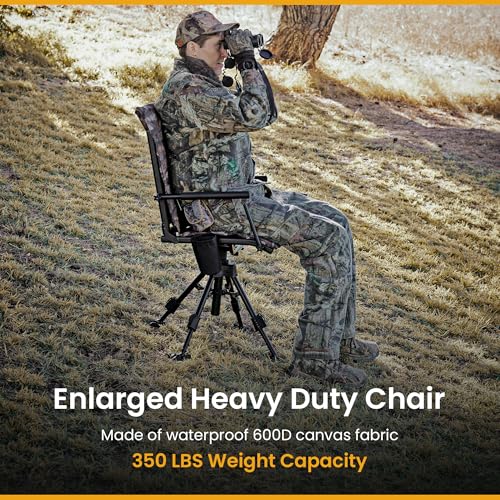 ARROWHEAD OUTDOOR Wide Folding 360° Hunting Swivel Blind Chair with Removable Camouflage Seat Pad, Armrest, No-Sink Feet, Shoulder Strap, Mesh Chair, Adjustable Height