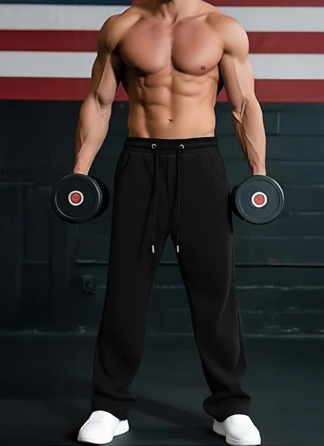 Mens Baggy Sweatpants Wide Leg Jogging Casual and Drawstring Open Bottom Sports Pants with Pockets - Image 2