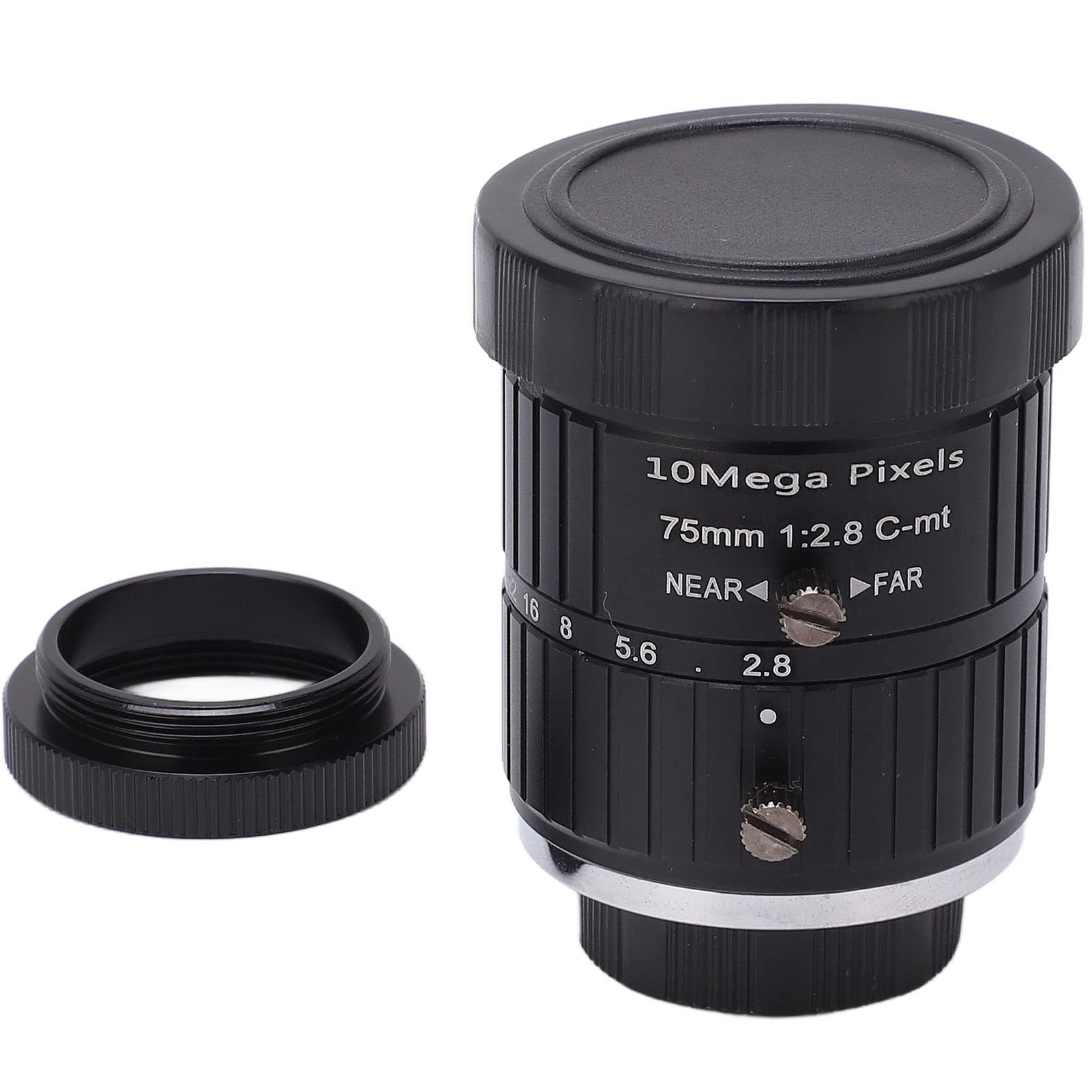 Sunicon C Mount Lens, 75mm Focal Length 10MP Pixels Fixed Zoom Lens with Manual Iris Focus for HD Camera
