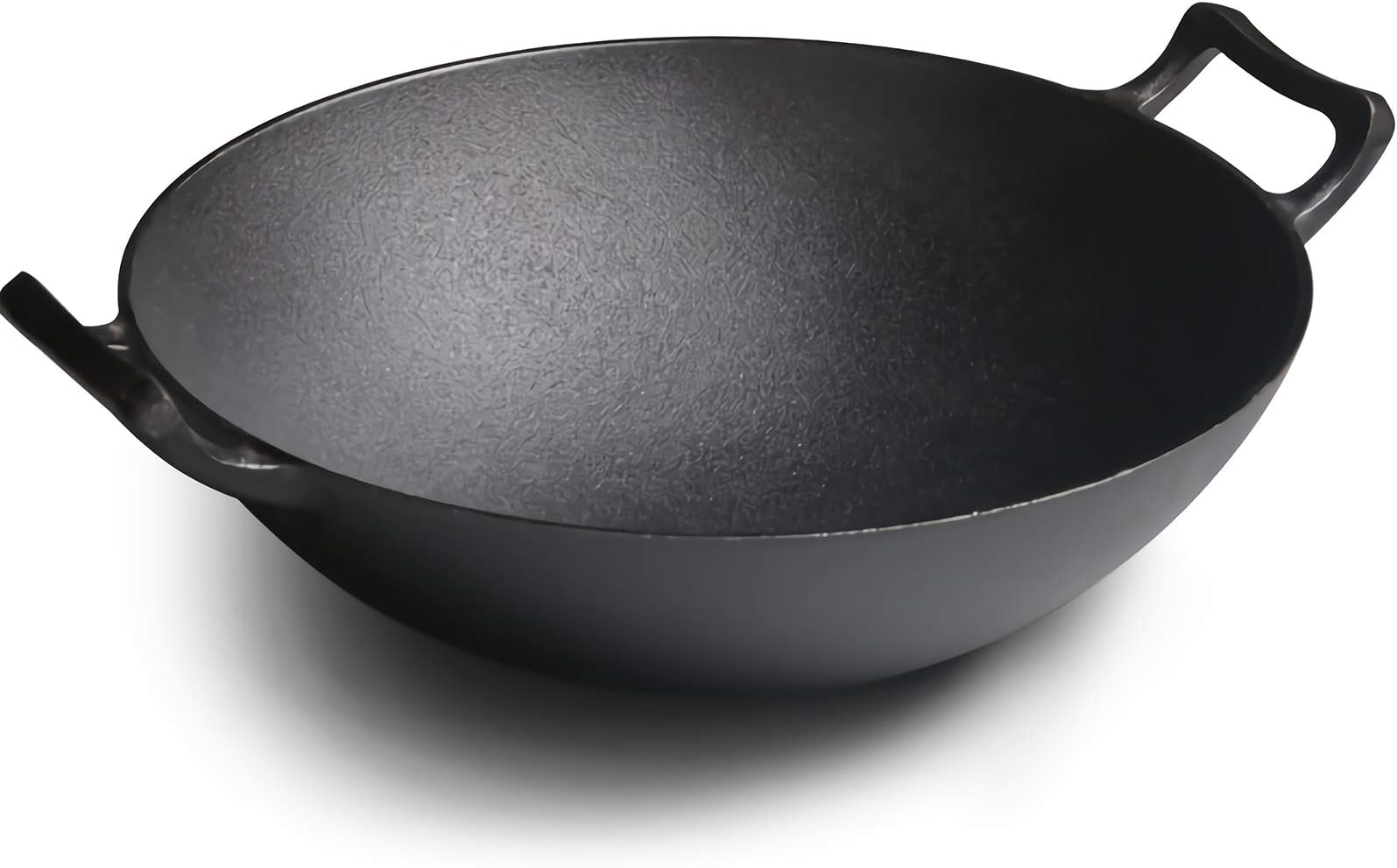Cast Iron Wok, Large Wok with Round Bottom and Two Ears, 36 Cm, Uncoated, Cast Iron Wok, Thickened