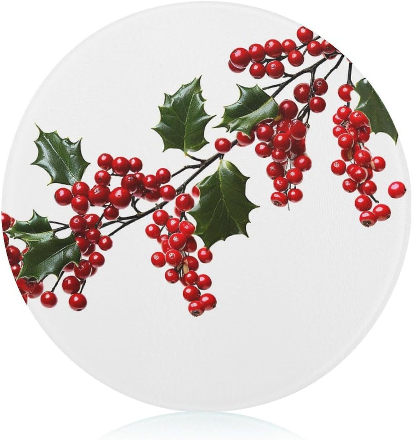 Holly Berry Branches Round Tempered Glass Cutting Board