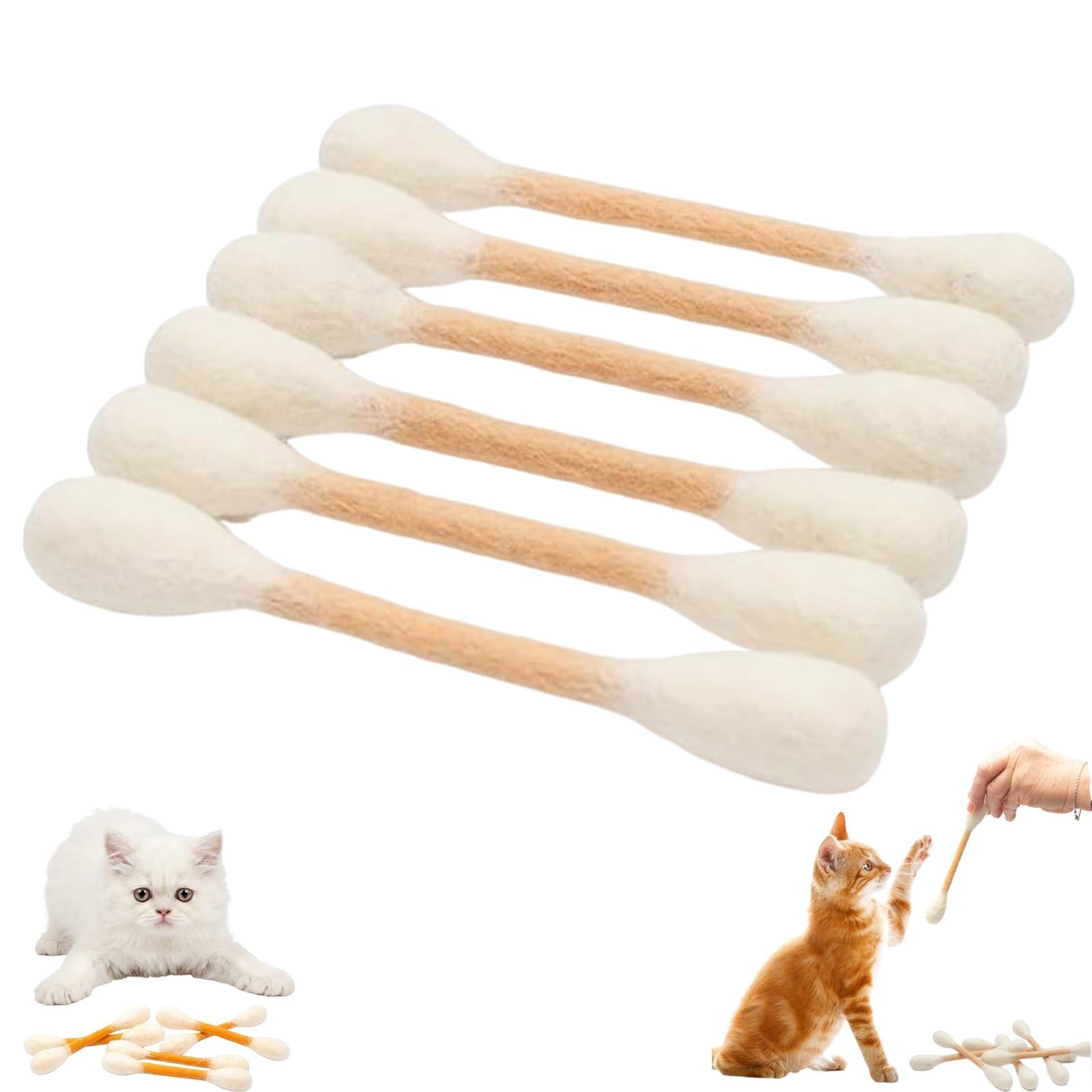 Cotton Swabs Cat Toys with Catnip, 6PCS Durable Giant Kitten Chew Sticks for Indoor Anxiety Digestive,Durable Dental Teething Stick,Interactive Felt Kitty Gift for Boredom Accessories (Beige)
