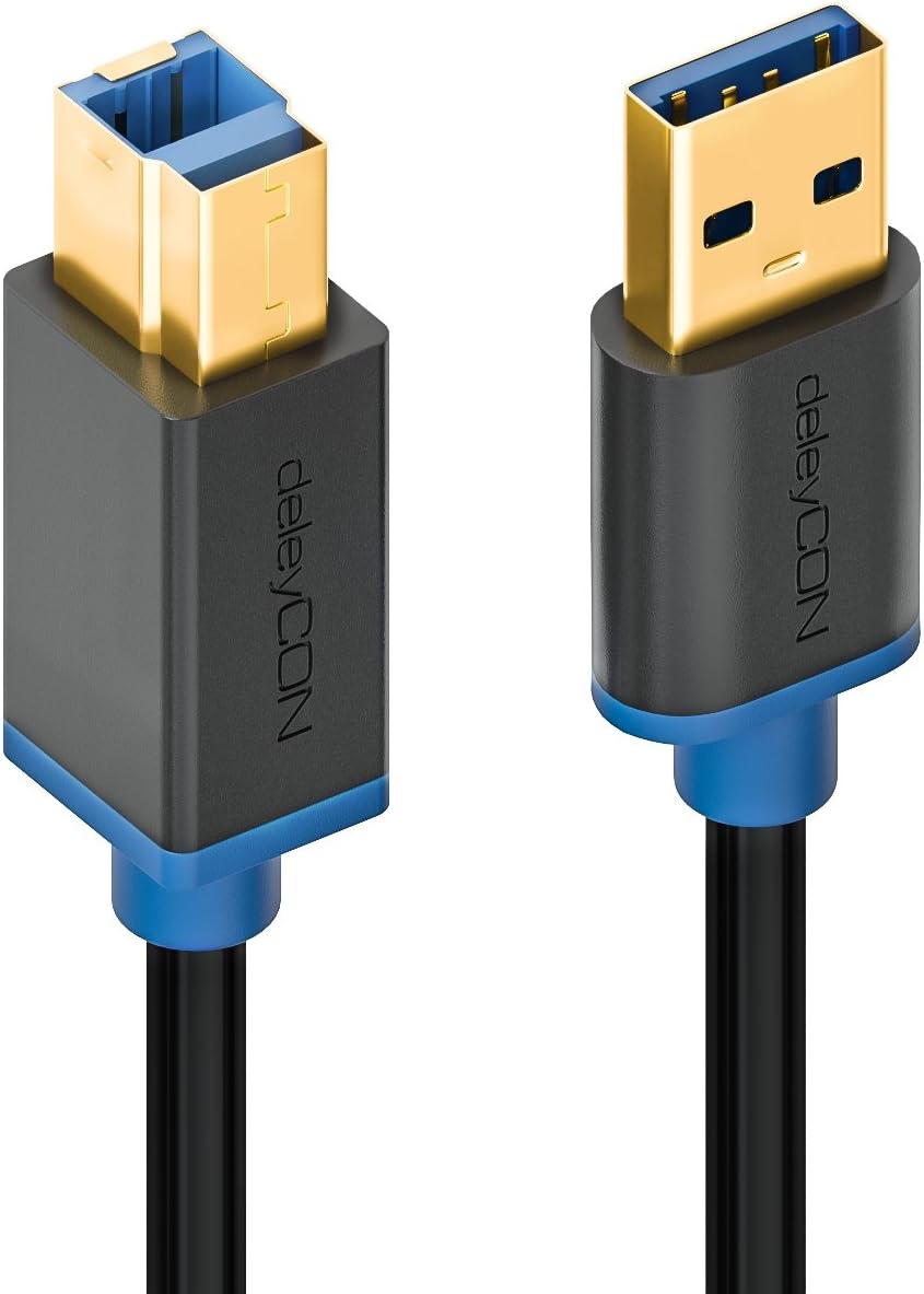 deleyCON 2m (6.56 ft.) USB 3.0 Super Speed Data Cable - USB A (Male) to USB B (Male) Transfer Rates up to 5Gbit/s - Black - Image 4