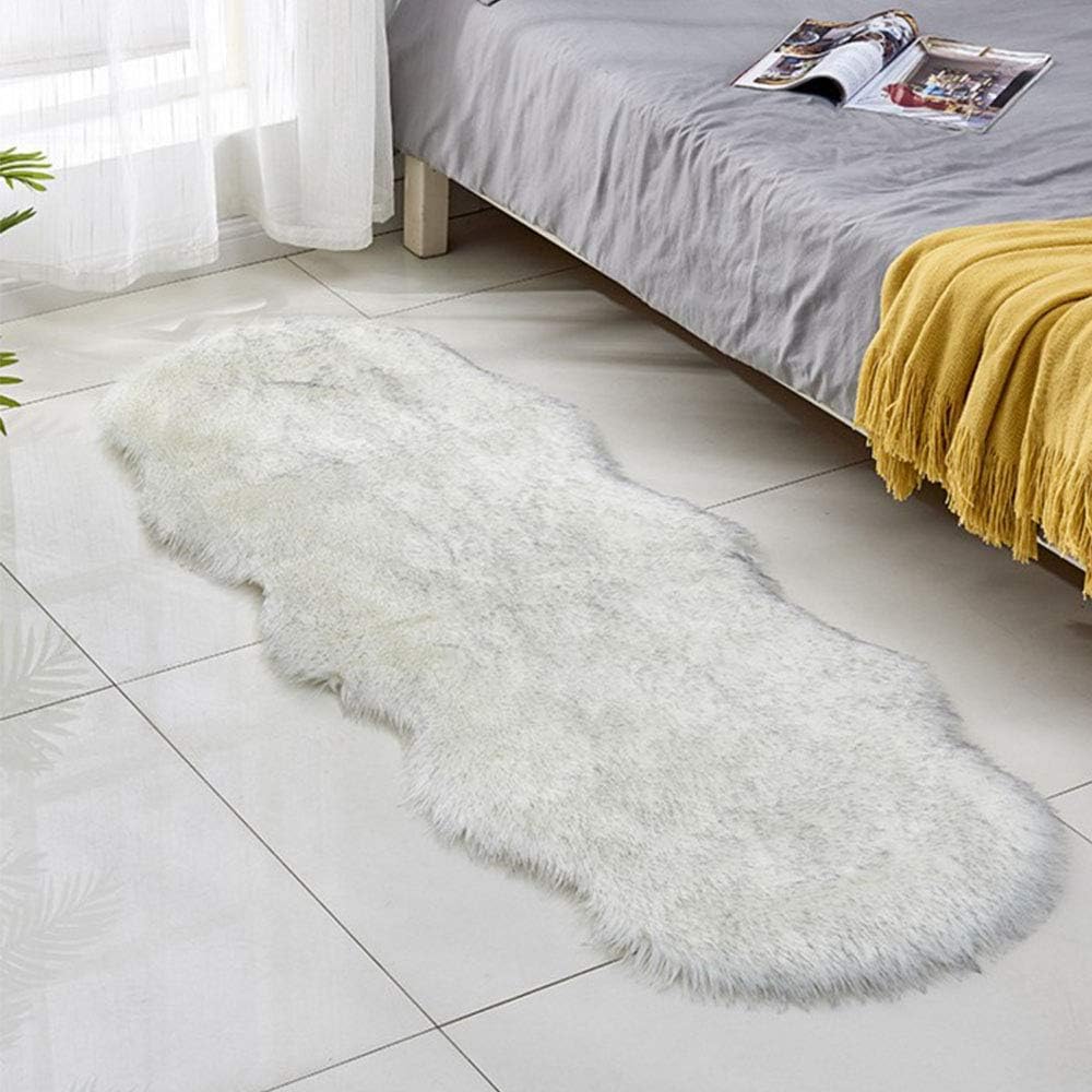 Khaki Faux Fur Area Rug -Shaggy Sheepskin Fluffy Carpet Art Rugs Chic Floor Mat Bedroom Living Room Decor 24"x71"
