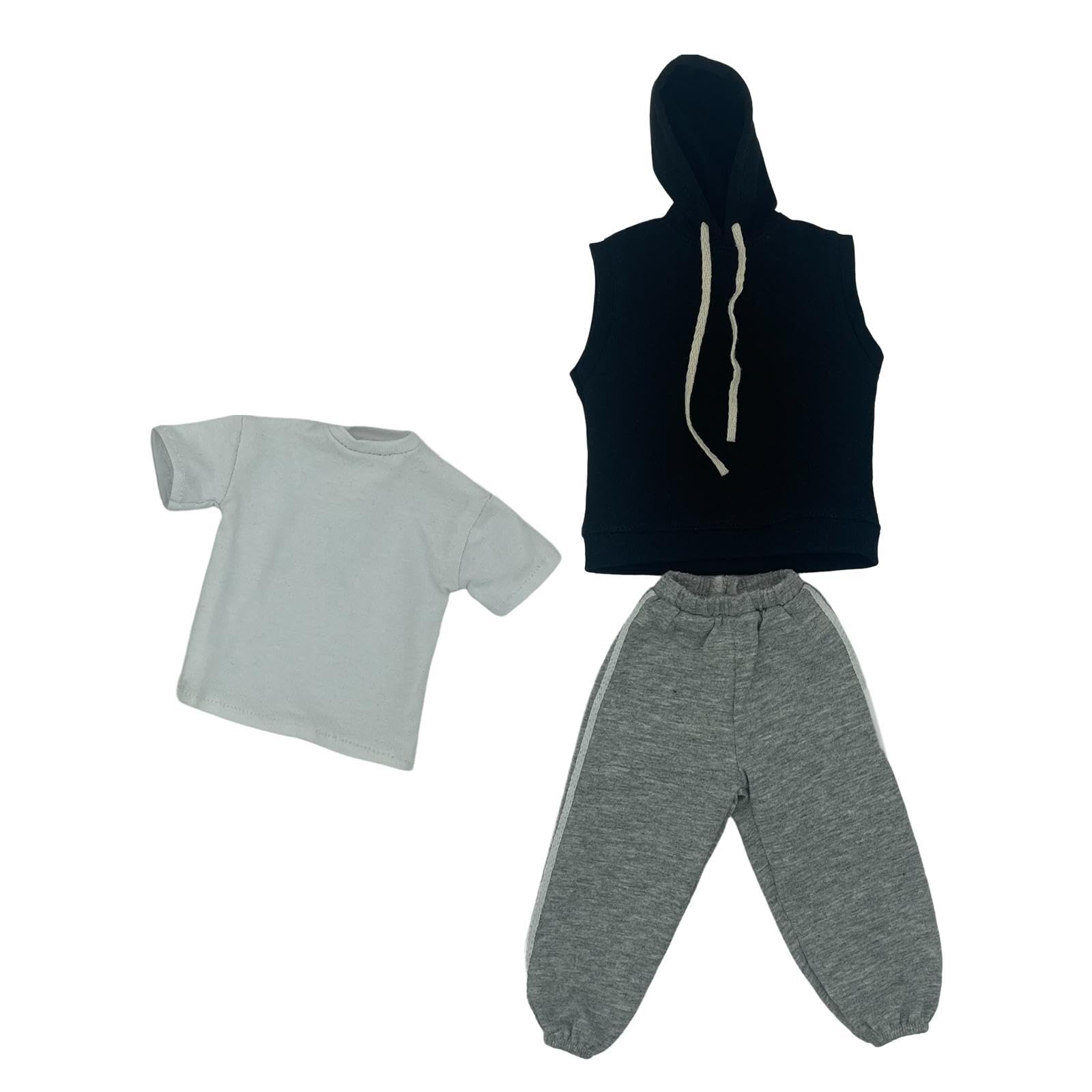 Amagogo 3x 1/6 ärmelloses Hoodie-Hosen-Set, handgefertigte Puppenkleidung, modisches Miniatur-Kleidungskostüm für 12-Zoll-Verkleidung, Actionfiguren-Zubehör, schwarzer Kapuzenpullover