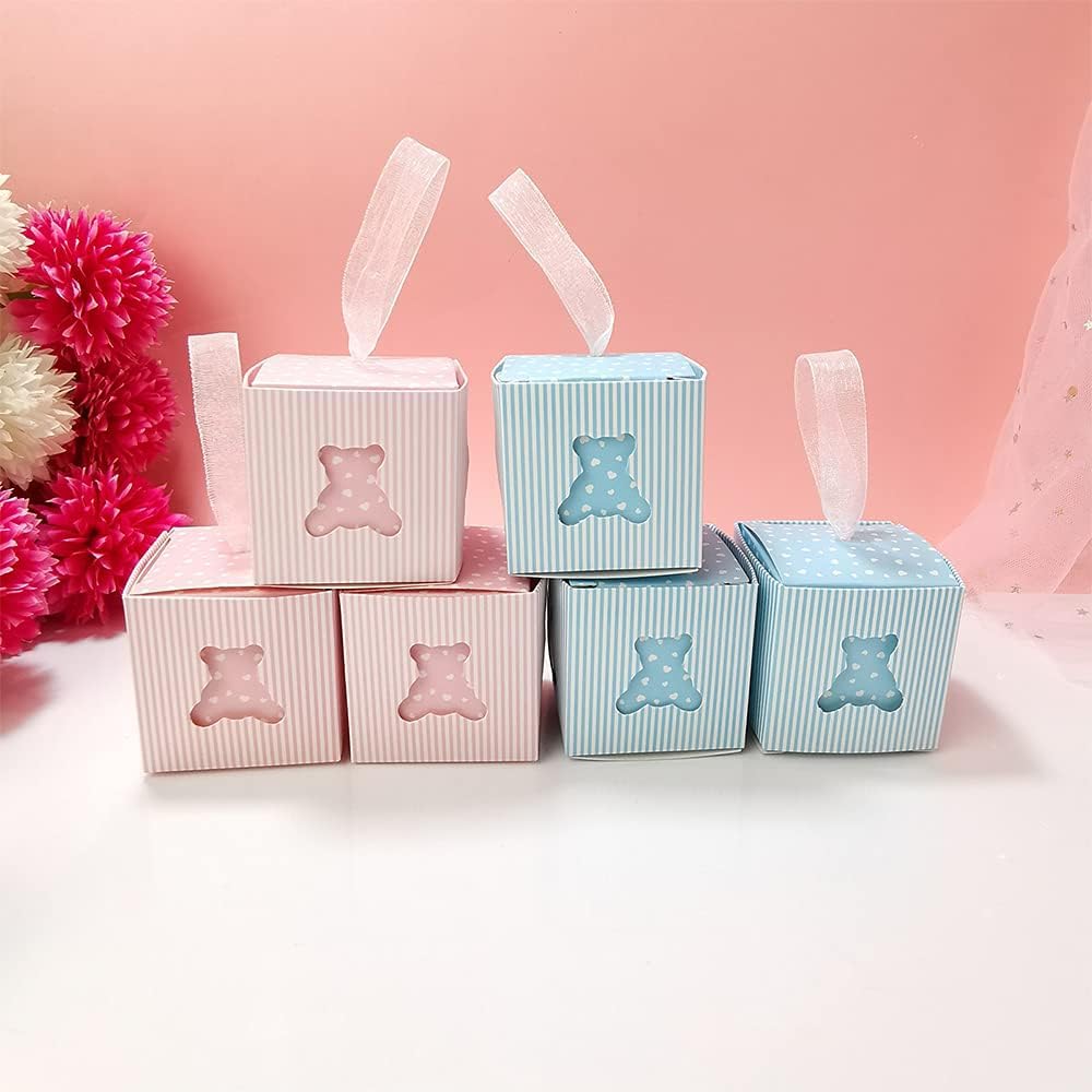 50 Pezzi Scatola di Caramelle Regalo Carta, Scatole di Carta Regalo, Scatoline Carta Portaconfetti, con 50 Nastri, Confezione Regalo per Compleanno, Matrimonio, Festa, Blu