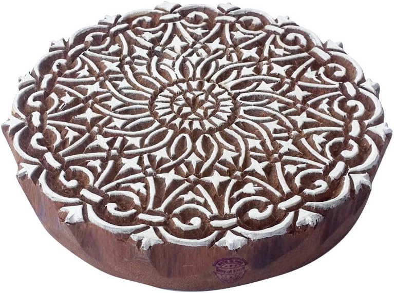 8 Inch Crafty Large Wooden Stamp Unique Round Pattern Big Printing Block
