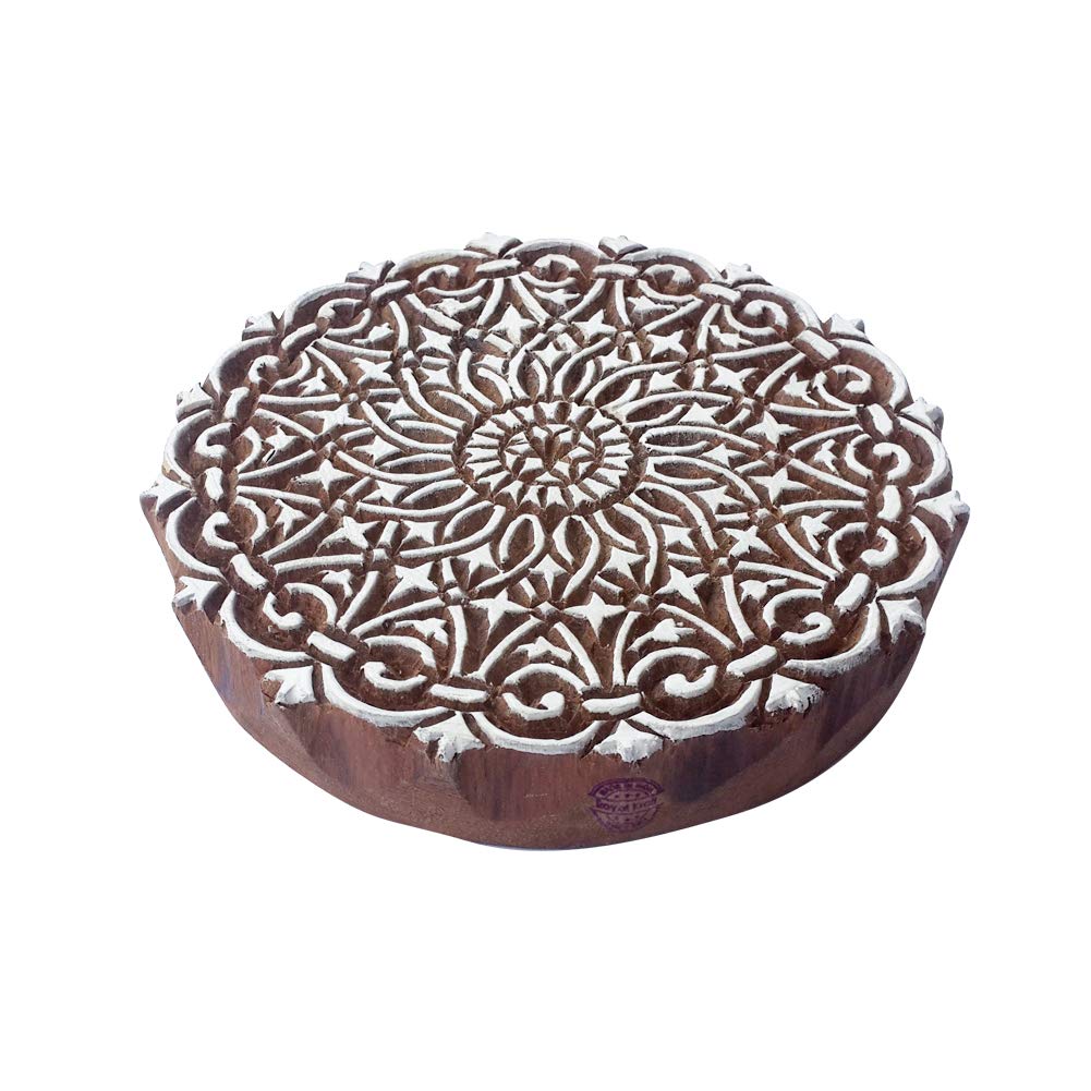 8 Inch Crafty Large Wooden Stamp Unique Round Pattern Big Printing Block