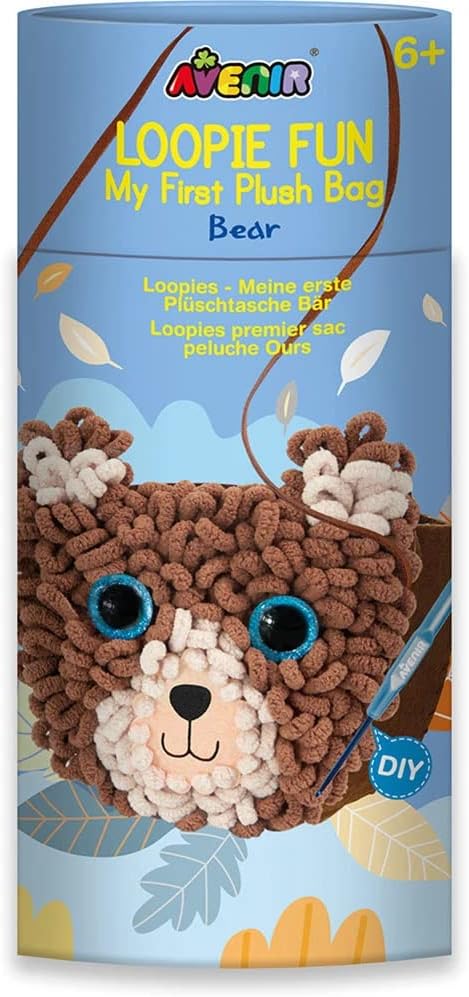 Avenir Loopie Fun - My First Plush Bag Kit - Bear| Learn to Sew with Loopies! Complete Kit with Felt, Soft Yarn, Crochet Hook, and Step-by-Step Instructions โ Safe & Easy to Use | Kids Aged 3+