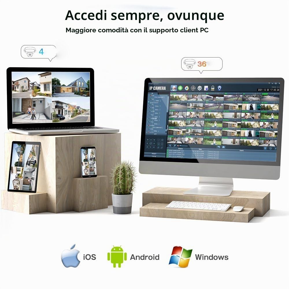Ctronics2.5K 4MP 3G/4G LTE Telecamera con Sim Esterno, PTZ IP Videocamera Sorveglianza, Visione Notturna a Colori, Rilevamento Umano, Tracciamento Automatico, Audio Bidirezionale, Bianco (Nero)