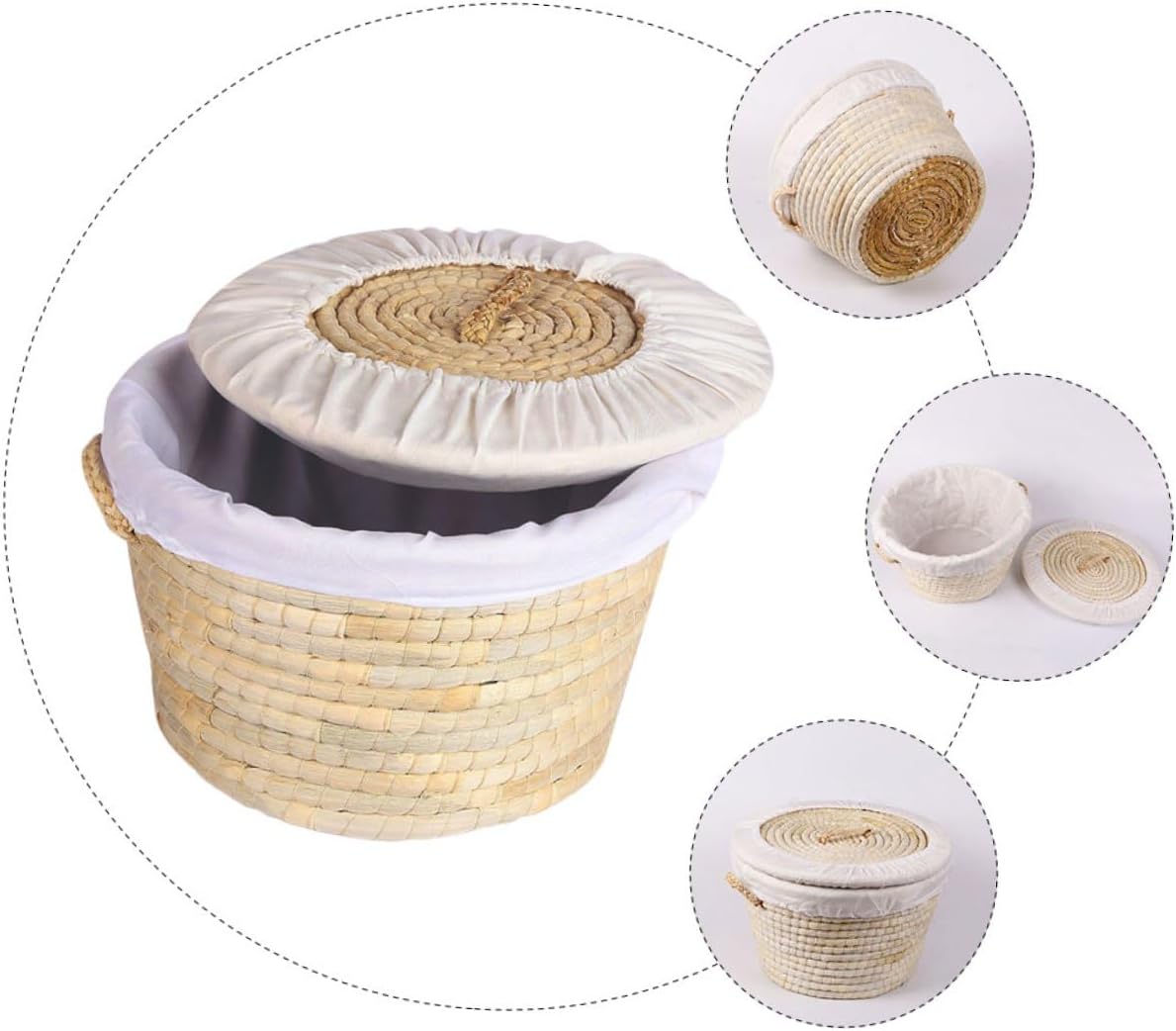 Woven Bread Basket with Lid 30cm X16cm Natural Straw Material Food Storage Basket for Steamed Buns and Eggs Kitchen Pantry Organizer