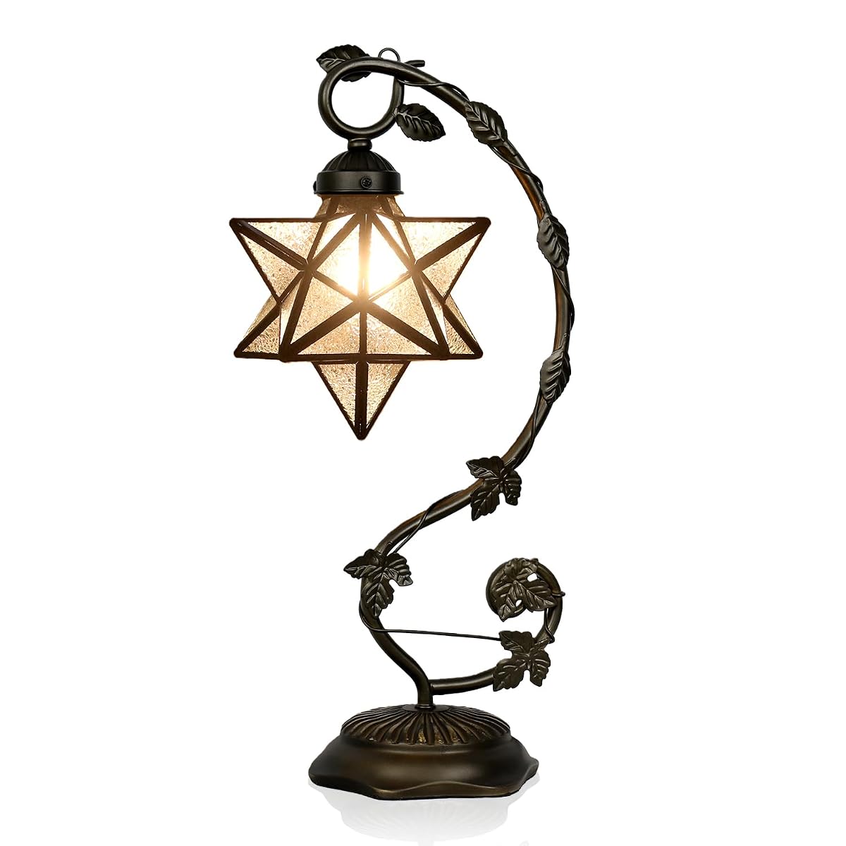 Star Glass Table Lamp, Vintage Style Table Lamp, 8x10x20 Inch - Bronze Metal