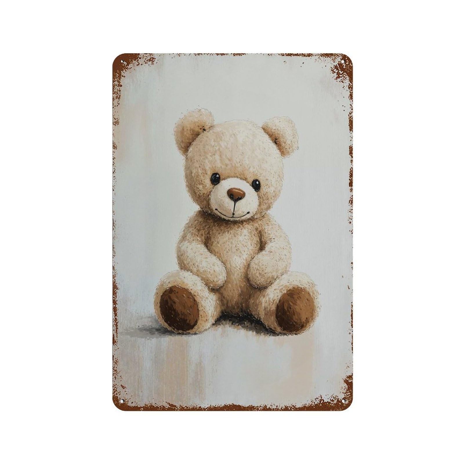 Smiling Teddy Bear Nursery Retro Metal Sign 11.8"x7.9", Decorative Metal Wall Art for Basement, Hobby Room And Garage Decor