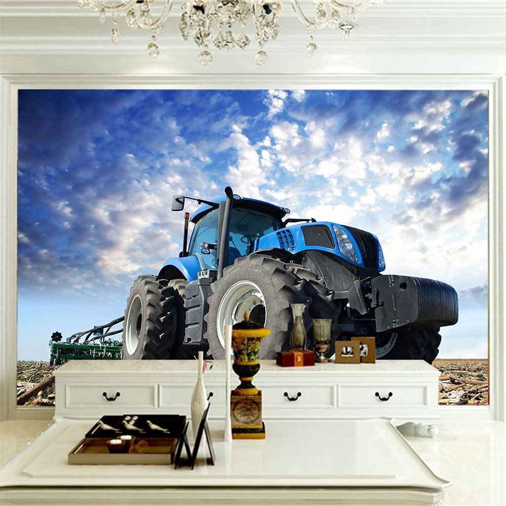 Mural Papel Pintado Foto Casa Personalizado 3D Papel Pintado Mural Tractor Azul Pared De Fondo De Tv Para Sala De Estar, Pintura En Lienzo Impermeable, Carteles De Pared Au250 x 175 cm (ancho x alto)