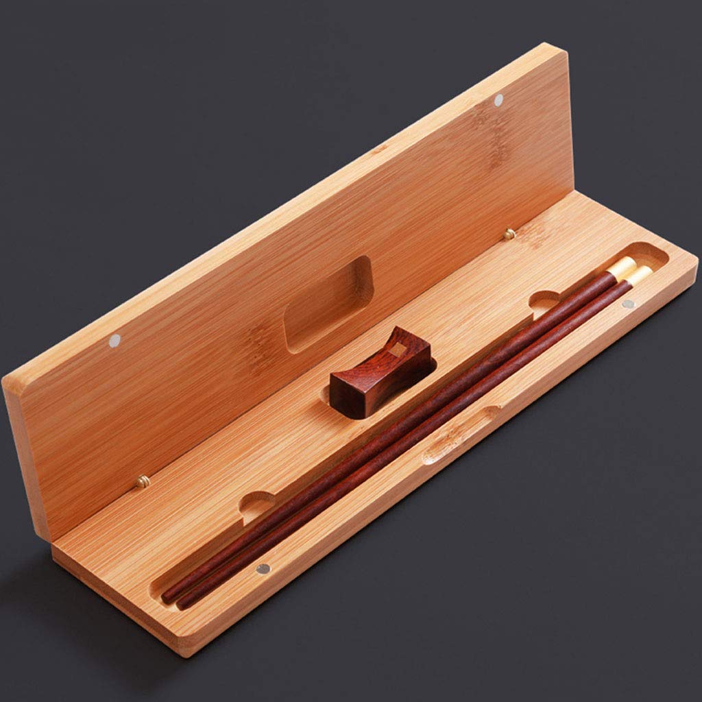 Coffret Cadeau de Baguettes réutilisables en Bois avec étui, Baguettes à Sushi japonaises Rondes, Baguettes Chinoises de Luxe en Bois Naturel, Baguettes antidérapantes, Baguettes l(1 Pair)