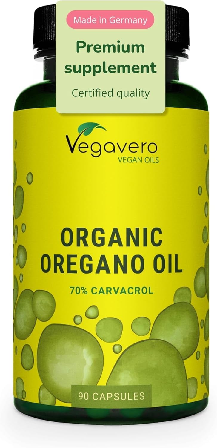 Vegavero Oregano Oil ® | 100% Organic | 90 Capsules (GreenCaps®) | 70% Carvacrol & 2.5% Thymol | NO Additives | Vegan