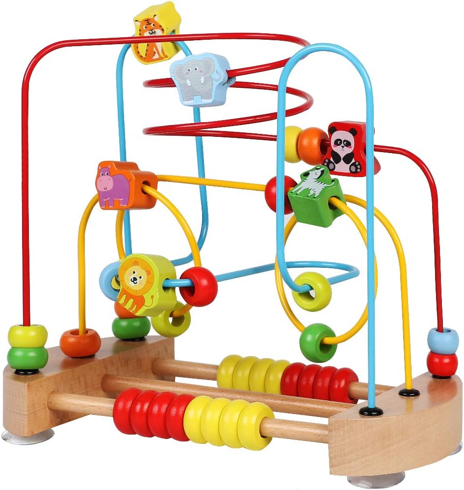 ToyerBee Bead Maze, Wooden Toys with Animals Graphics, Educational Abacus Beads Circle Toys, Colorful Roller Coaster Game, Gift for Children Toddlers Kids Boys Girls